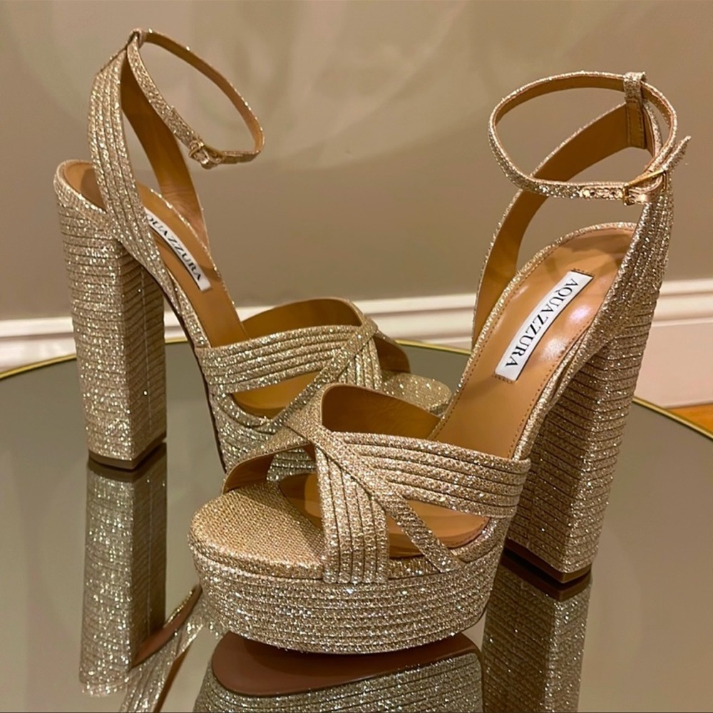 Aquazzura Sundance 140 Glitter Platform Sandals sz 39 - Picture 6 of 16